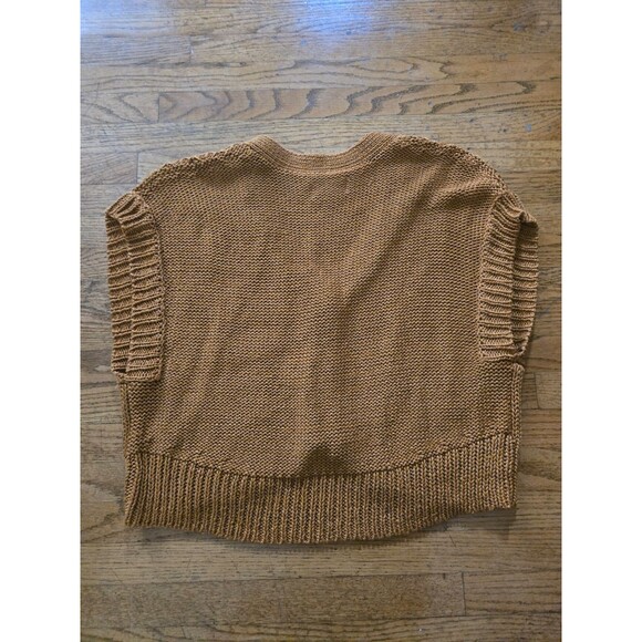 Anthropologie Cable Knit Button Up Sweater Vest Oversized Golden Brown Size XS - Picture 3 of 7